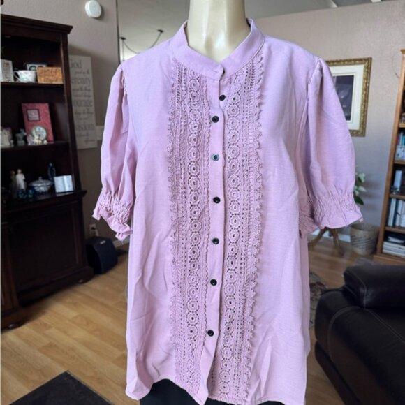SHEIN Curve light lavender button up front blouse-size XL - Picture 1 of 9